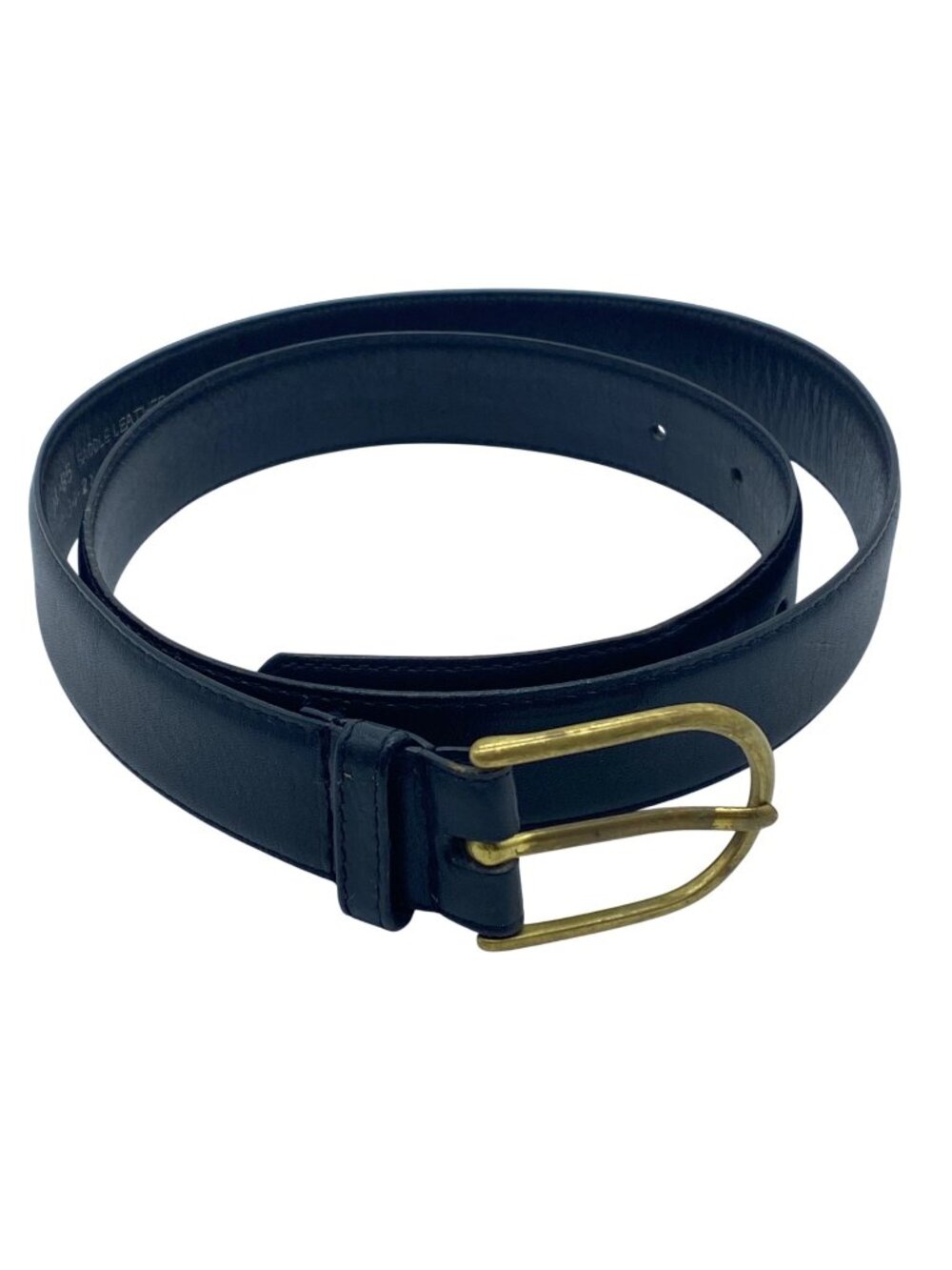 Black Leather Belt Brass Buckle Size 34